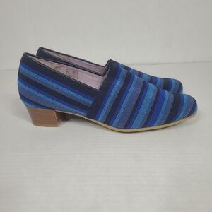 SAS Brenda Pumps  Blue Striped Fabric Comfort Shoes Slip On Dress Women Sz 8.5 N